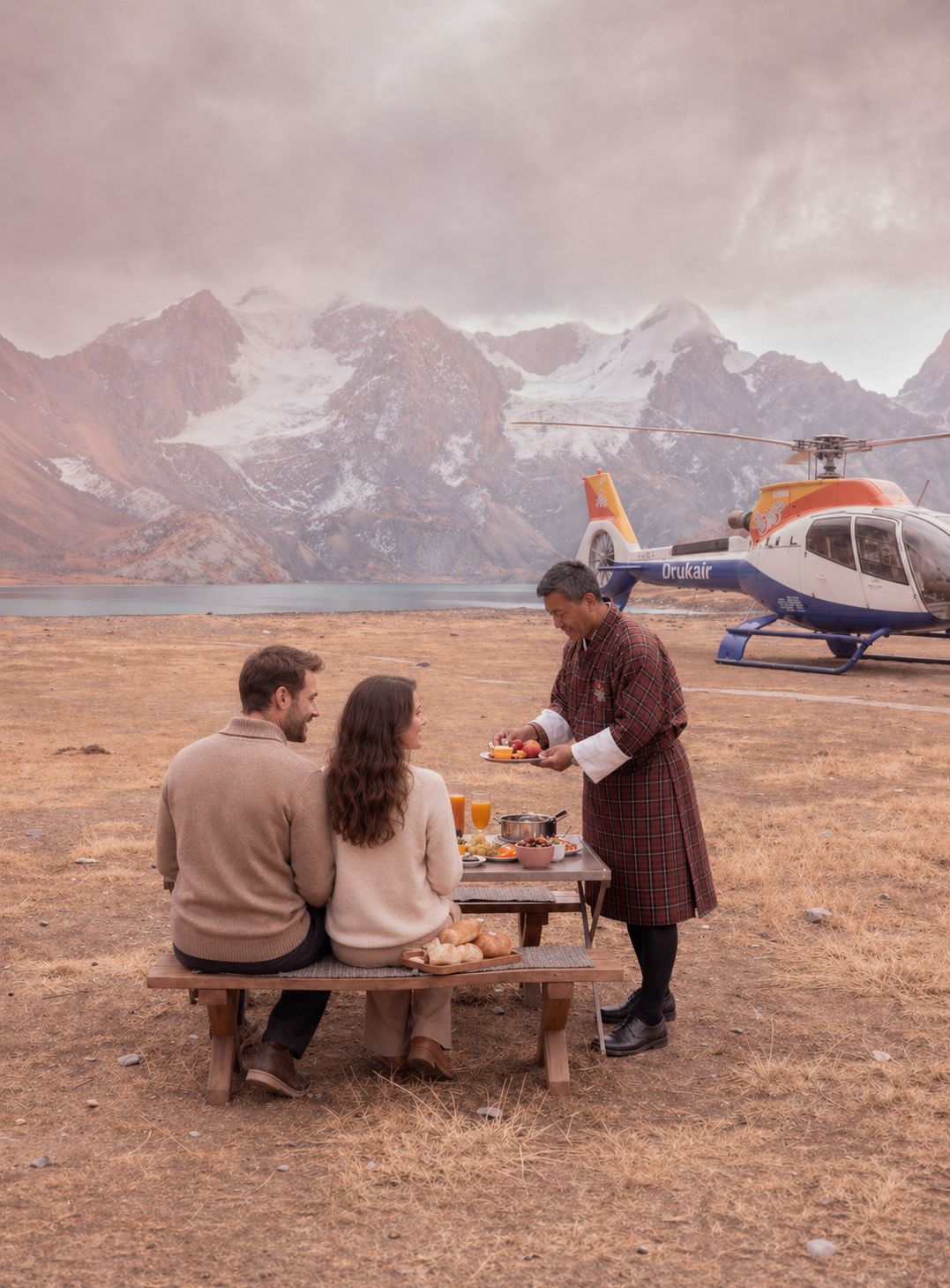 Helicopter picnics in Bhutan
